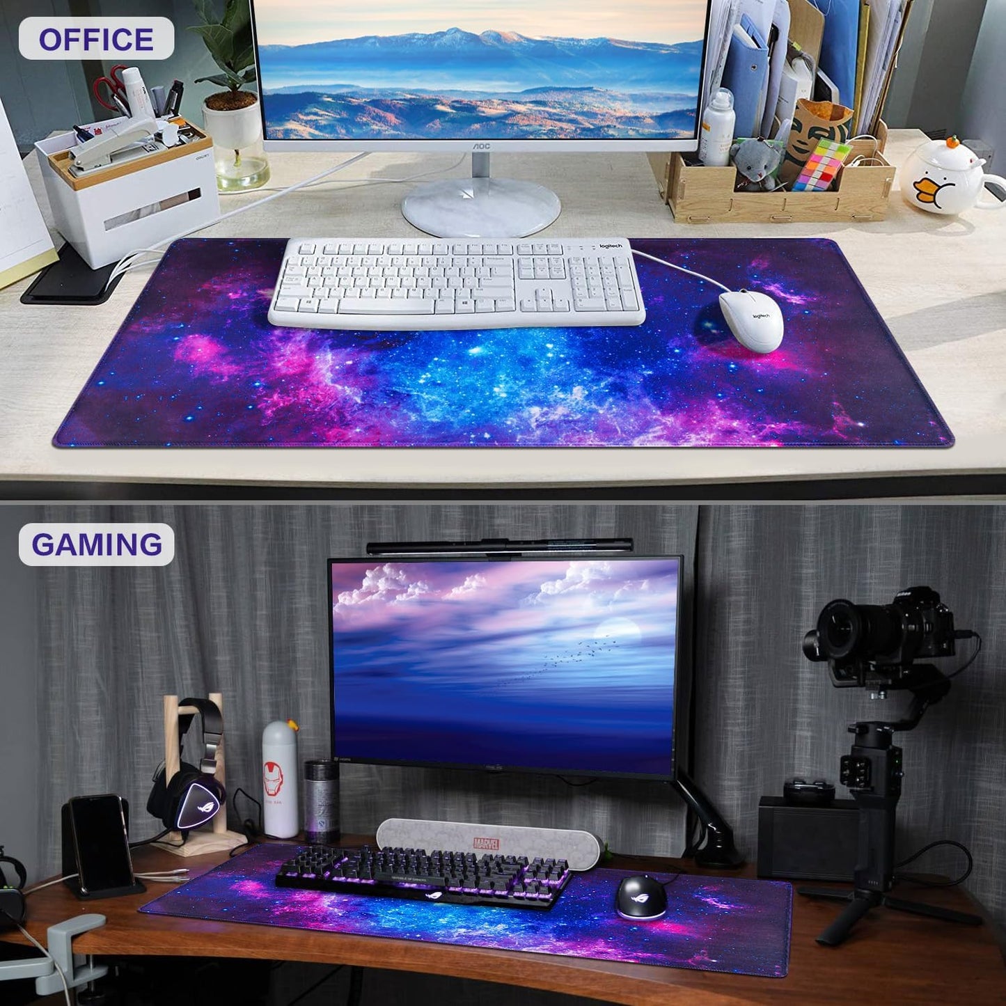 Gaming Mouse Pad, Large Mouse Pad for Desk, 31.5X15.7Inch Mouse Pad for Home Office Gaming Work-Blue Galaxy