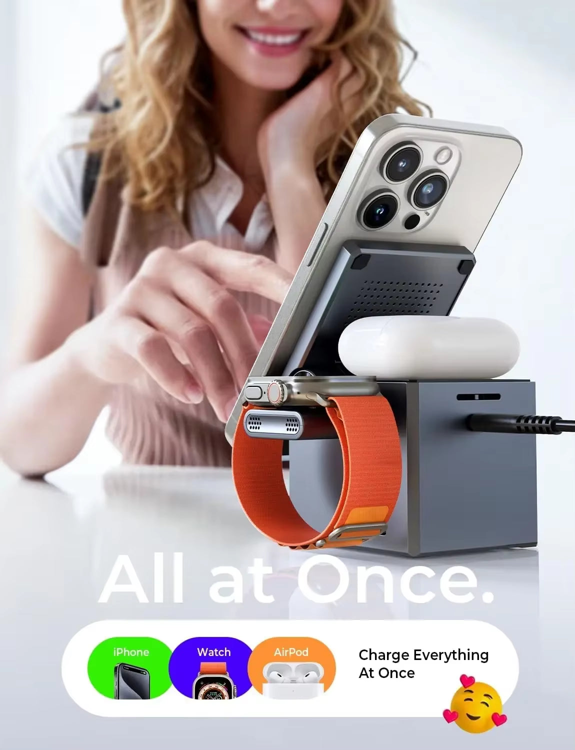 LISEN 3 in 1 Charging Station Cube for Multiple Devices Apple Fortravel Charger for Iphone 15 Pro Max Airpods Apple Watch