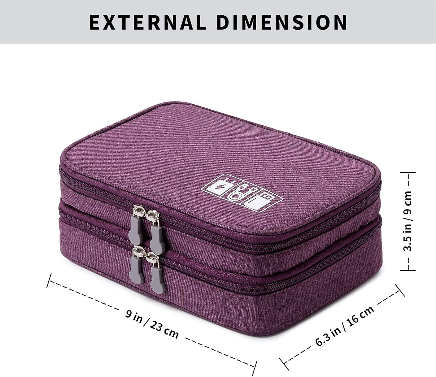 Travel Cable Organizer Bag, Electronic Accessories Case Portable Double Layer Cable Storage Bag for Cord,Phone,Charger, Flash Drive, Phone, SD Card,Personal Items - (Purple)
