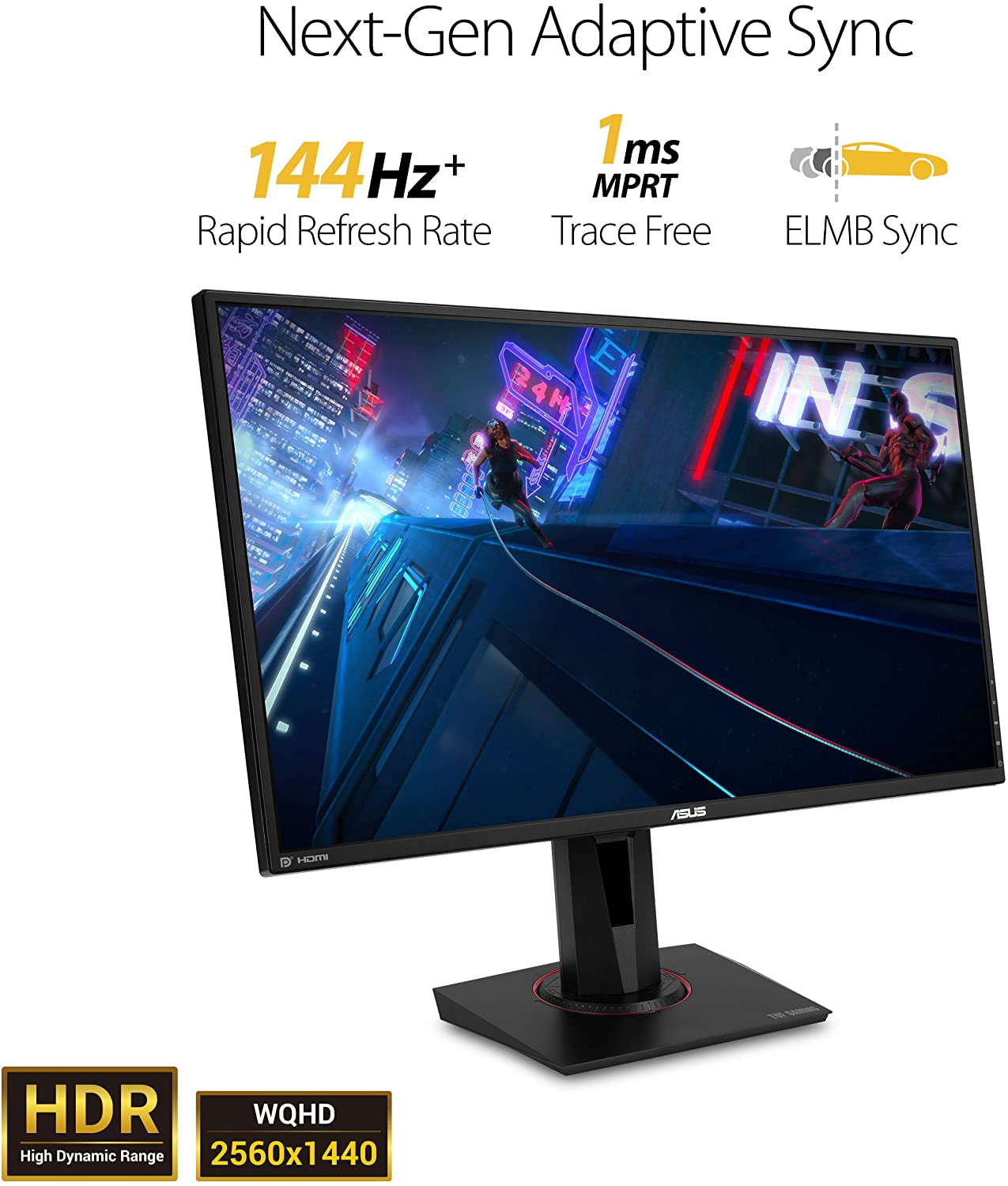 TUF Gaming 27" 2K HDR Gaming Monitor (VG27AQ) - WQHD (2560 X 1440), 165Hz (Supports 144Hz), 1Ms, Extreme Low Motion Blur, Speaker, G-SYNC Compatible, VESA Mountable, Displayport, HDMI