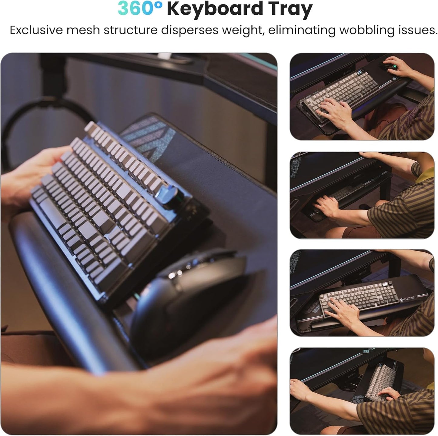 Gaming Desk, Standing Desk Keyboard Tray, 72" Wing Shaped Music Studio Desk Electric Adjustable Height Desk Sit Stand Desk with LED Shelves, Gaming Recording Live Stream, Slot Design