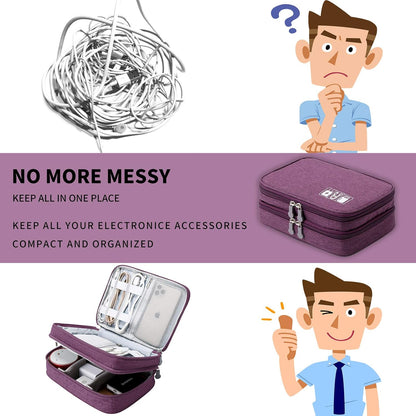 Travel Cable Organizer Bag, Electronic Accessories Case Portable Double Layer Cable Storage Bag for Cord,Phone,Charger, Flash Drive, Phone, SD Card,Personal Items - (Purple)