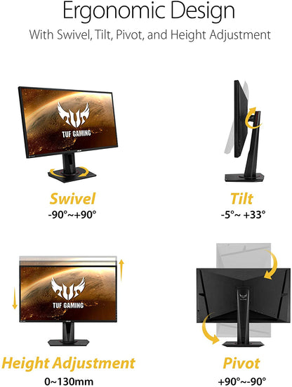 TUF Gaming 27" 2K HDR Gaming Monitor (VG27AQ) - WQHD (2560 X 1440), 165Hz (Supports 144Hz), 1Ms, Extreme Low Motion Blur, Speaker, G-SYNC Compatible, VESA Mountable, Displayport, HDMI