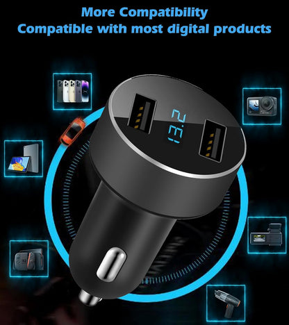 Dual USB Car Charger, 4.8A Output, 12/24 Volt USB Adapter Plug for Cigarette Lighter Voltage Meter, Compatible with Iphone,Ipad, Samsung Galaxy, LG, Google, Black