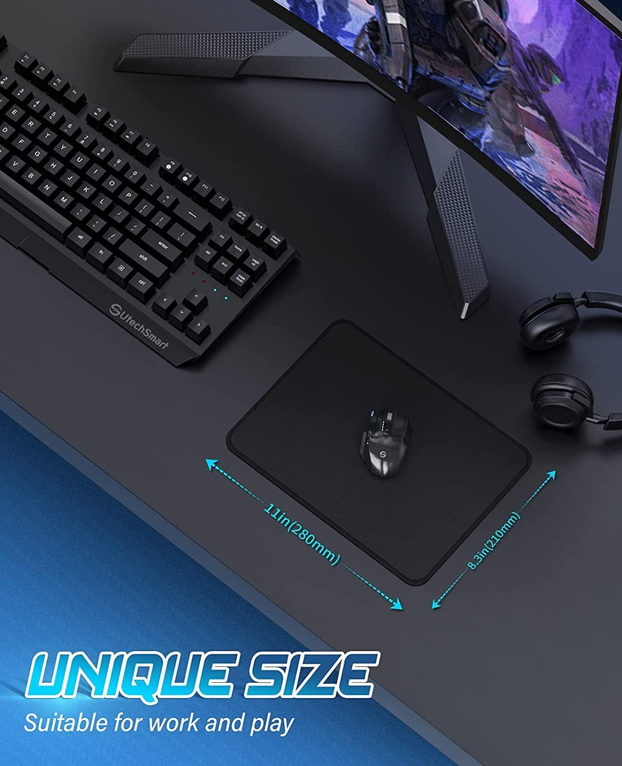 Mouse Pad,  Computer Mouse Pad with Stitched Edges, Washable Mouse Mat with Superior Micro-Weave Cloth, Gaming Mouse Pad for Office & Home, Non-Slip Rubber Base, Black