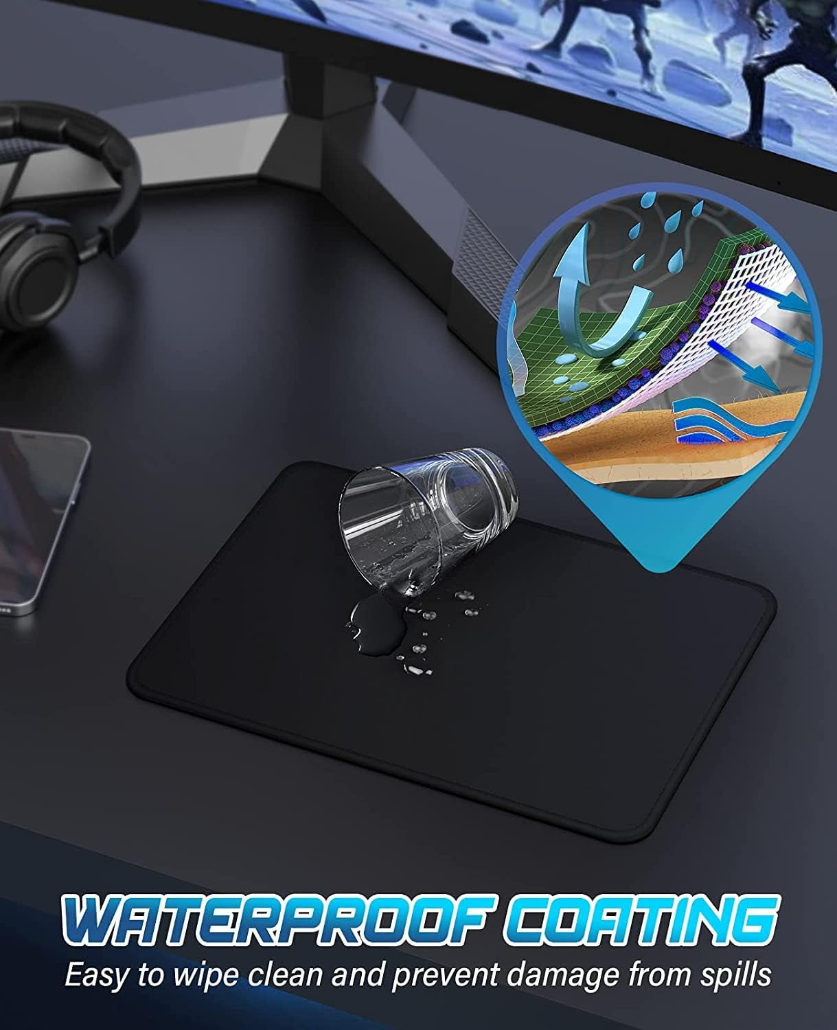 Mouse Pad,  Computer Mouse Pad with Stitched Edges, Washable Mouse Mat with Superior Micro-Weave Cloth, Gaming Mouse Pad for Office & Home, Non-Slip Rubber Base, Black