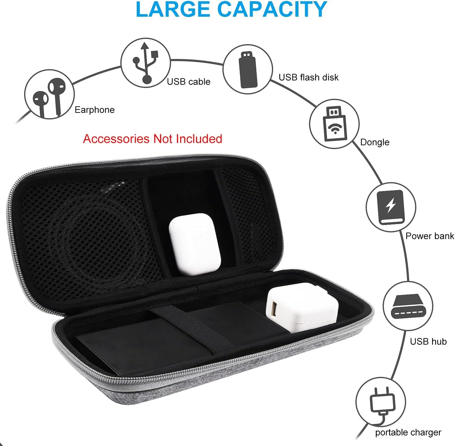 Powerbank Hard Travel Case Compatible RAV Power 26800/20100/20000Mah, Anker Power Core 26800Mah/ Powercore +26800Mah, ROMOSS 30000Mah, Miady Charger, Ekrist, Lab599 Tx500 Radio(Light Grey)