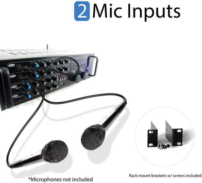 Dual Channel Bluetooth Mixing Amplifier - 2000W Rack Mount Karaoke Sound Mixer Audio Home Stereo Receiver Box System W/ RCA, USB, AUX - for Speaker, PA, Home Theater, Studio/Stage -  PMXAKB2000