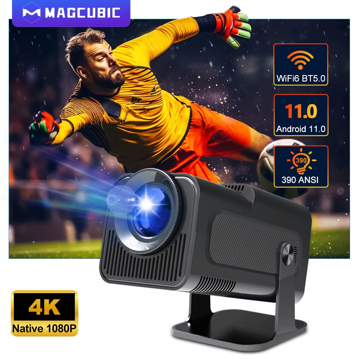 4K Android 11 Projector Native 1080P 390ANSI HY320 Dual Wifi6 BT5.0 1920*1080P Cinema Portable Projetor Upgrated HY300