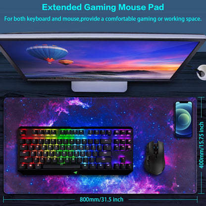 Gaming Mouse Pad, Large Mouse Pad for Desk, 31.5X15.7Inch Mouse Pad for Home Office Gaming Work-Blue Galaxy